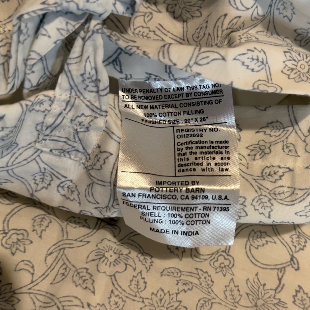 New Pottery Barn Jaipur Floral Block Print Voile Sham, 100% Cotton, S/2 - Picture 7 of 7